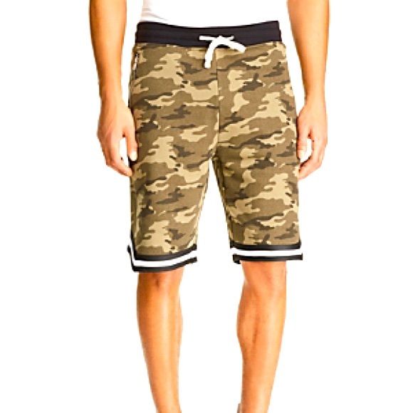 PACIFIC & PARK Terry Fleece BBall Shorts; Camo, S - Picture 1 of 6